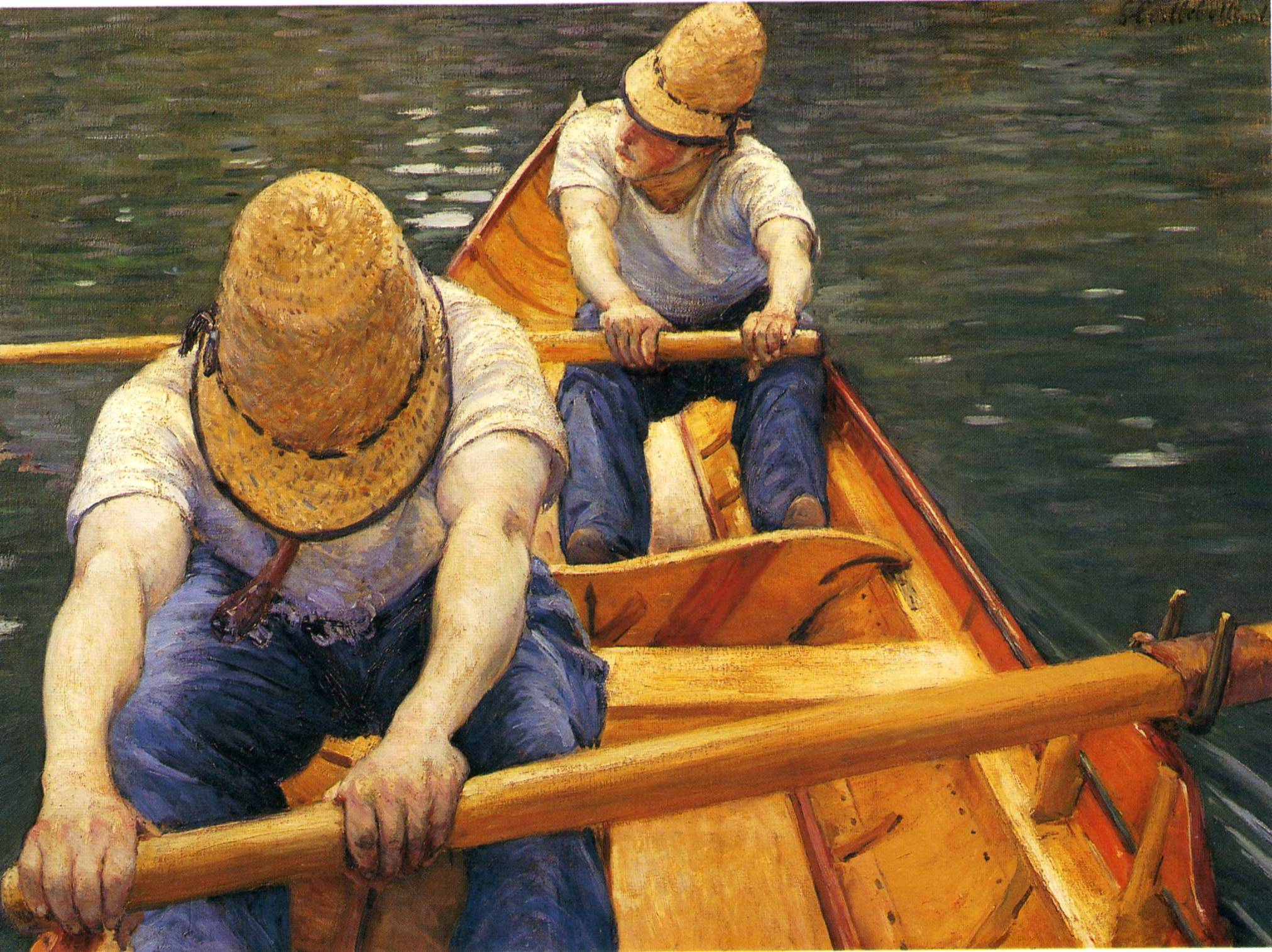 Boaters Rowing on the Yerres (1877) - Gustave Caillebotte Tablo