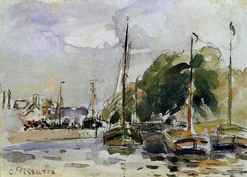 Boats at Dock - Camille Pissarro Tablo