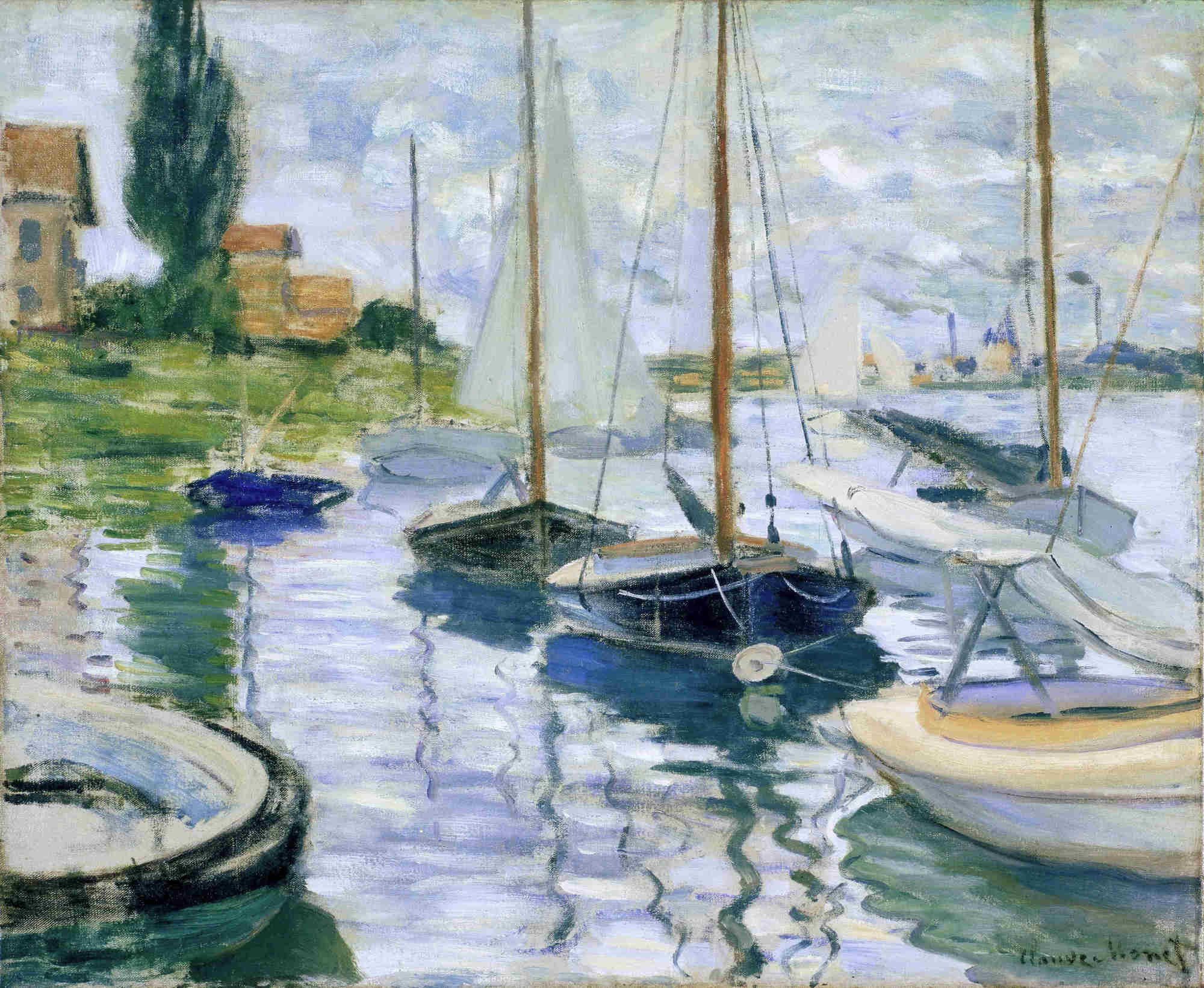 Boats at rest, at Petit Gennevilliers (1872) - Claude Monet Tablo
