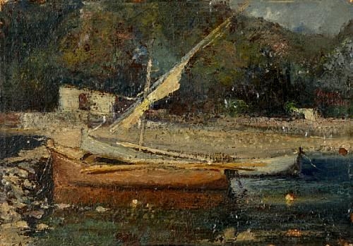 Boats at shore - Theophrastos Triantafyllidis Tablo