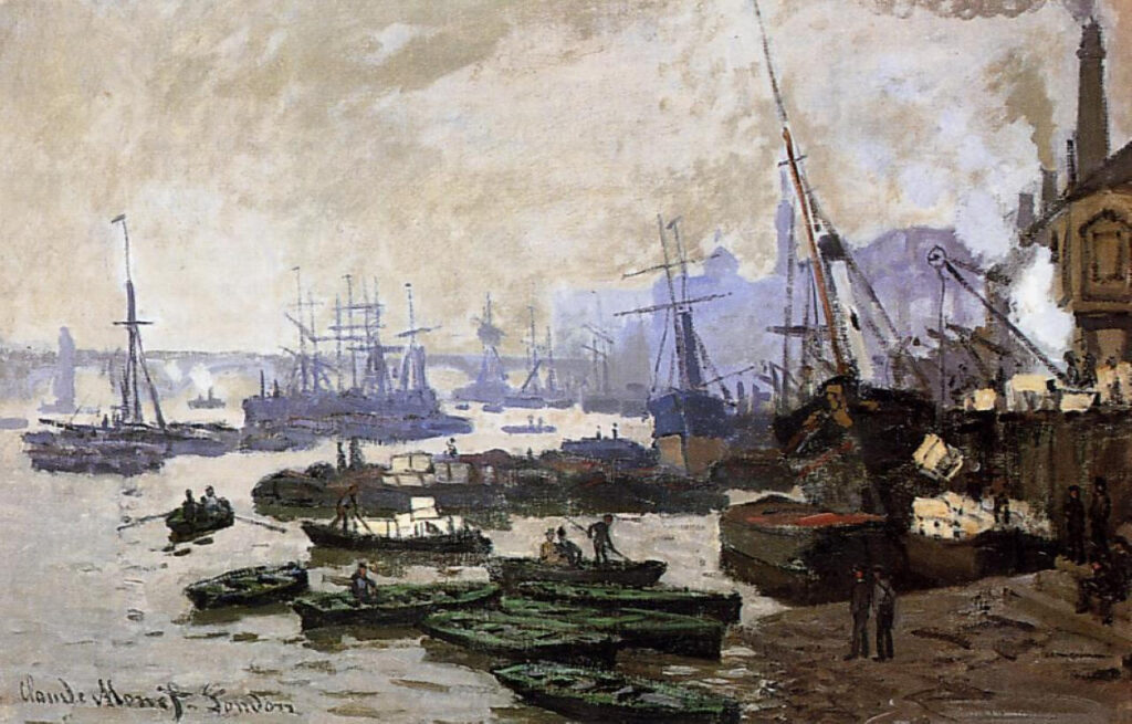 Boats in the Pool of London (1871) - Claude Monet Tablo