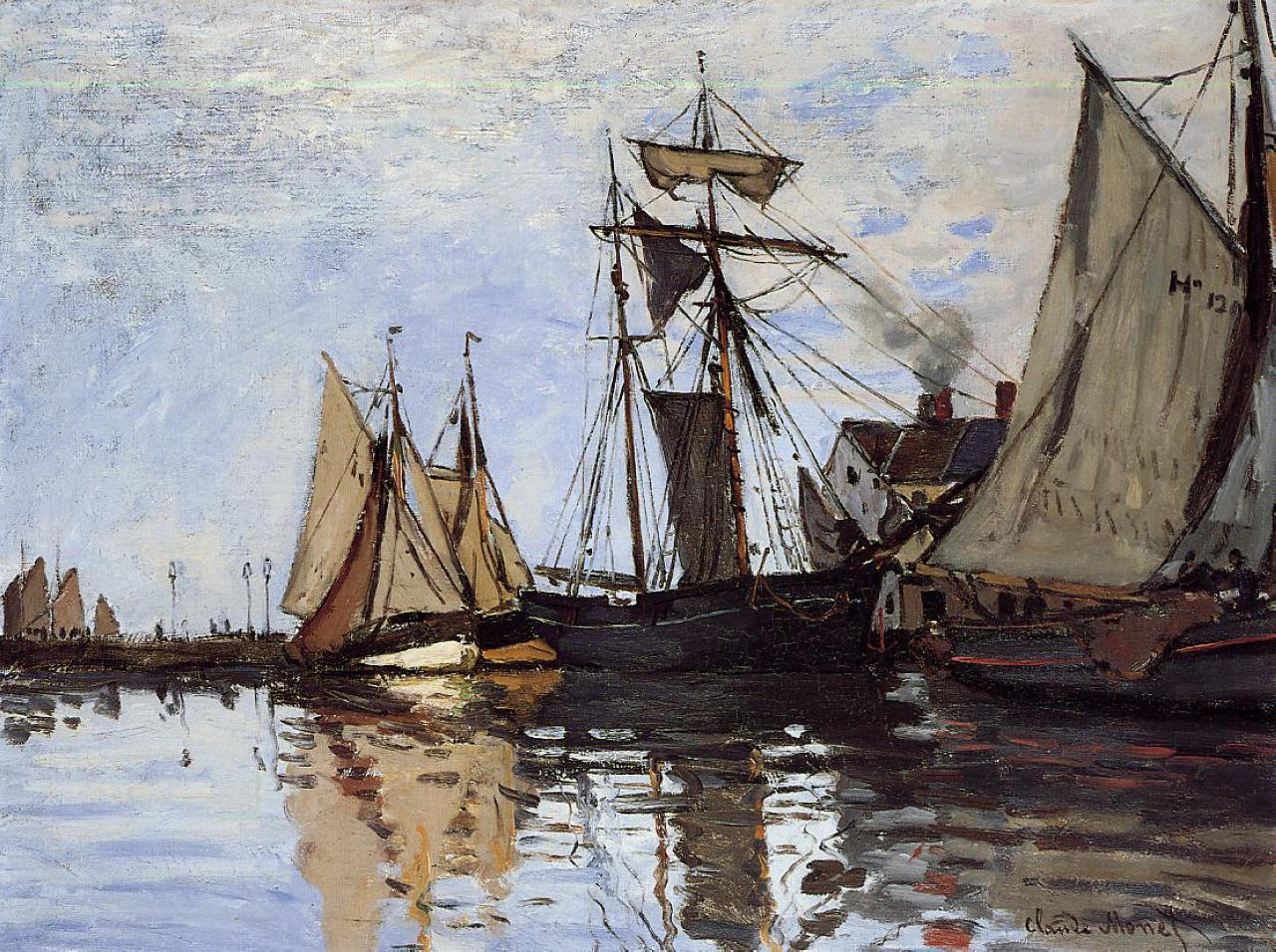 Boats in the Port of Honfleur (1866) - Claude Monet Tablo