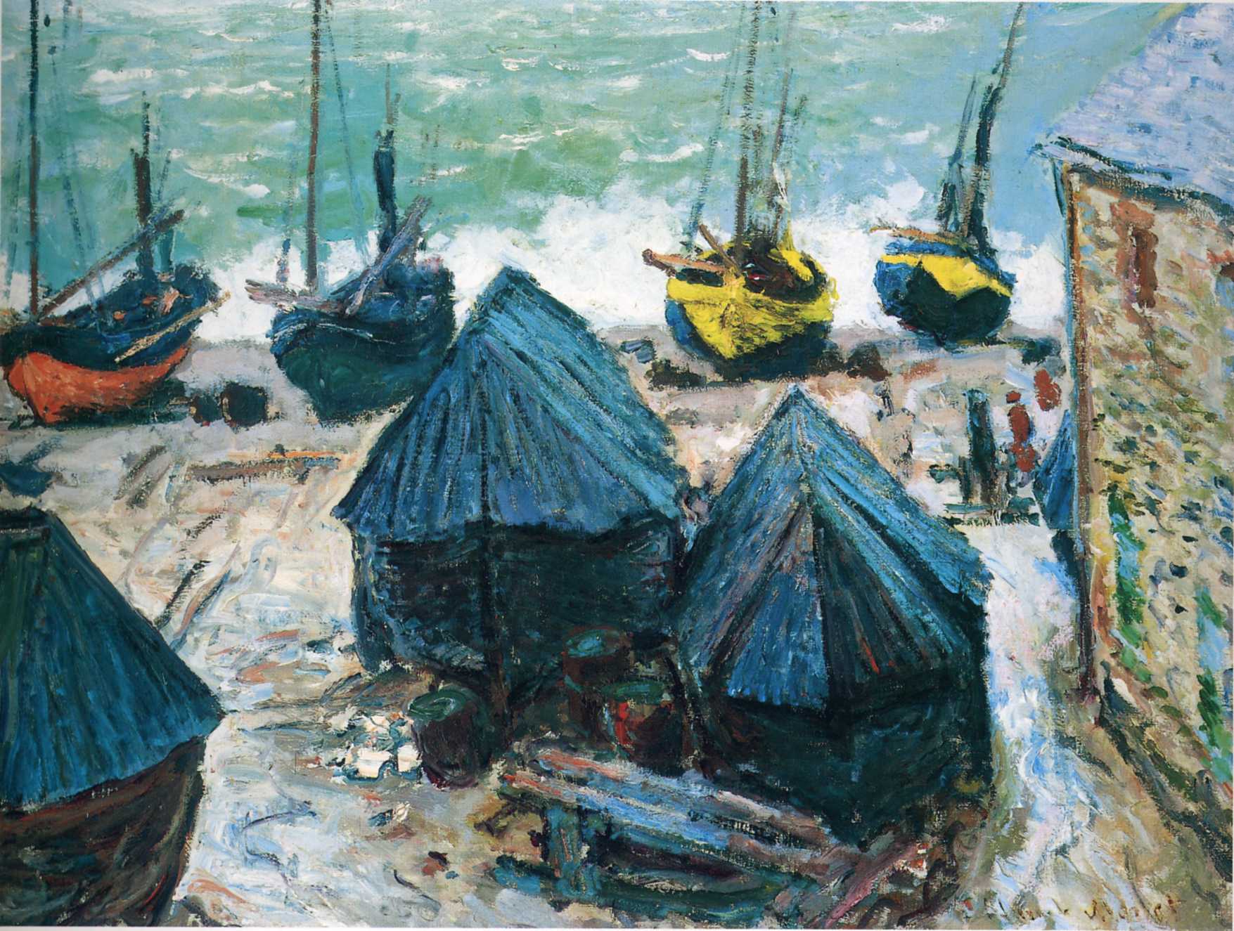 Boats on the Beach at Etretat (1885) - Claude Monet Tablo