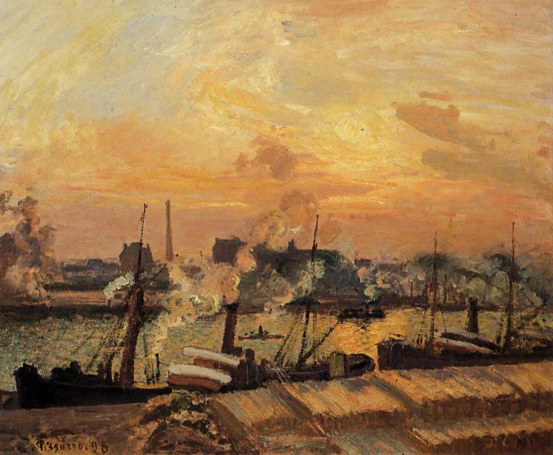 Boats, Sunset, Rouen (1898) - Camille Pissarro Tablo