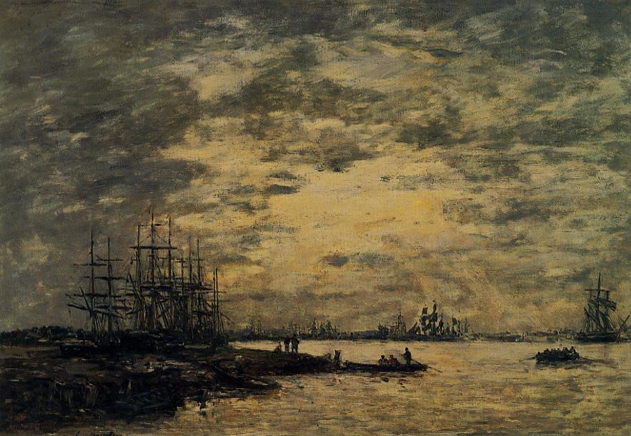 Bordeaux, Boats on the Garonne (1875) - Eugène Boudin Tablo