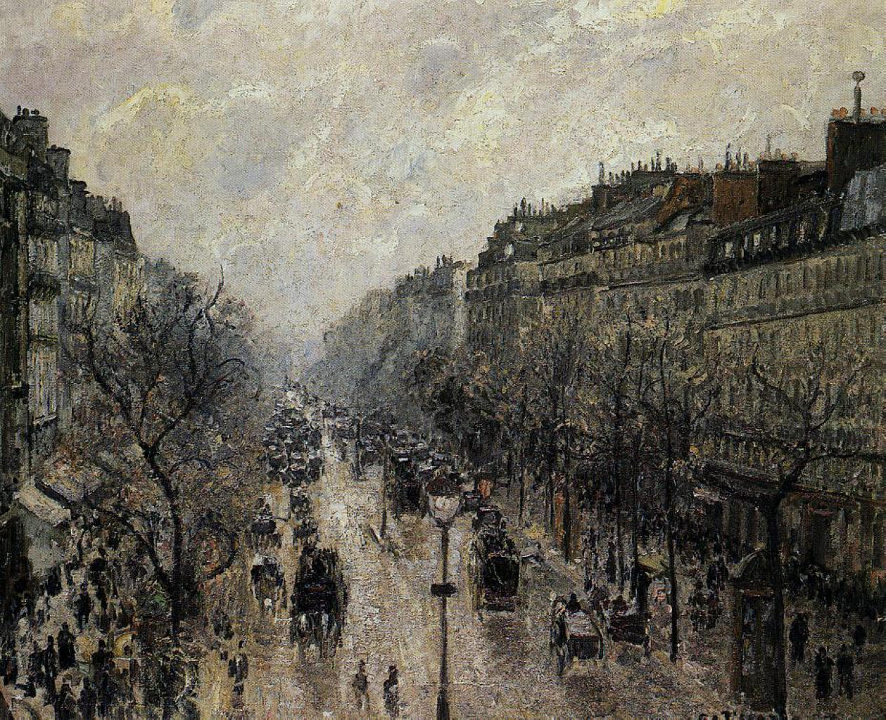 Boulevard Montmartre Foggy Morning (1897) - Camille Pissarro Tablo