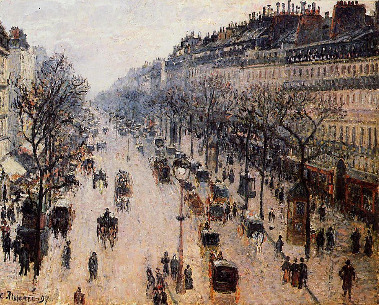 Boulevard Montmartre Winter Morning (1897) - Camille Pissarro Tablo