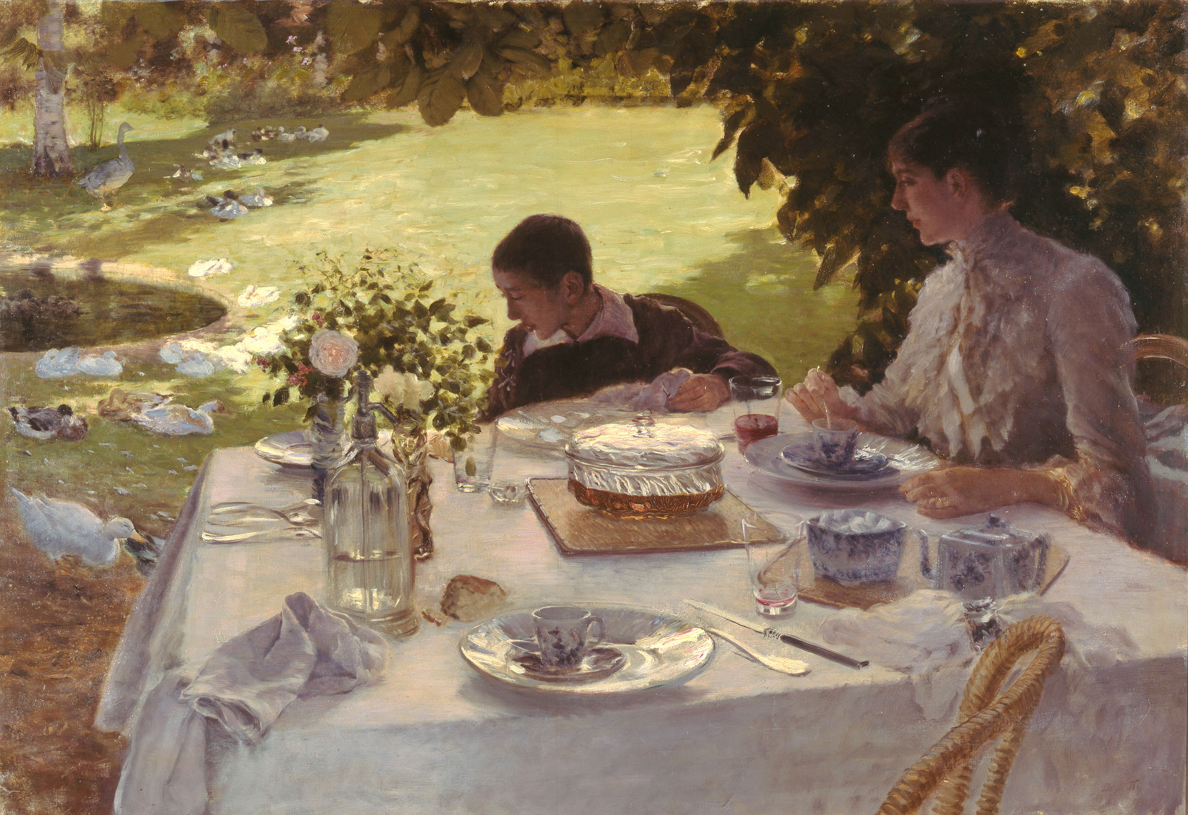 Breakfast in the Garden (1883) - Giuseppe De Nittis Tablo