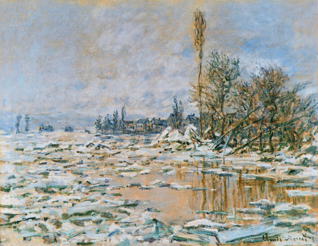 Breakup of Ice, Lavacourt, Grey Weather (1880) - Claude Monet Tablo