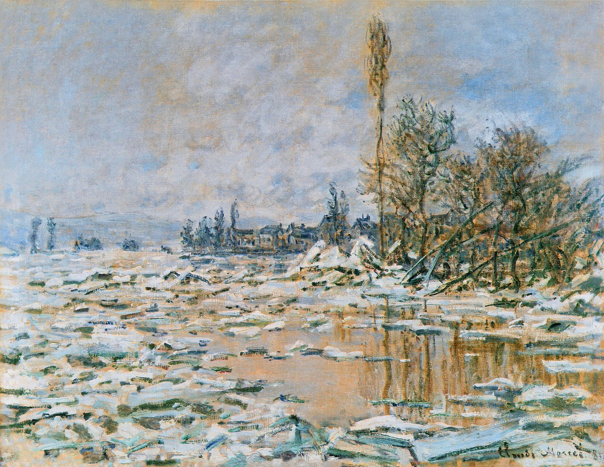 Breakup of Ice, Lavacourt, Grey Weather (1880) - Claude Monet Tablo