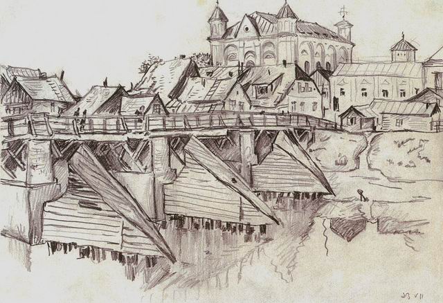 Bridge in Kėdainiai (1933) - Mstislav Dobuzhinsky Tablo