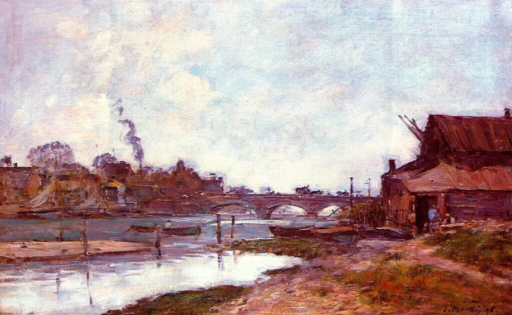 Bridge on the River Touques at Deauville - Eugène Boudin Tablo