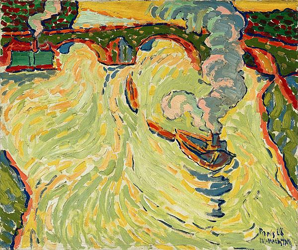 Bridge over the Seine with small steamer (1908) - Max Pechstein Tablo