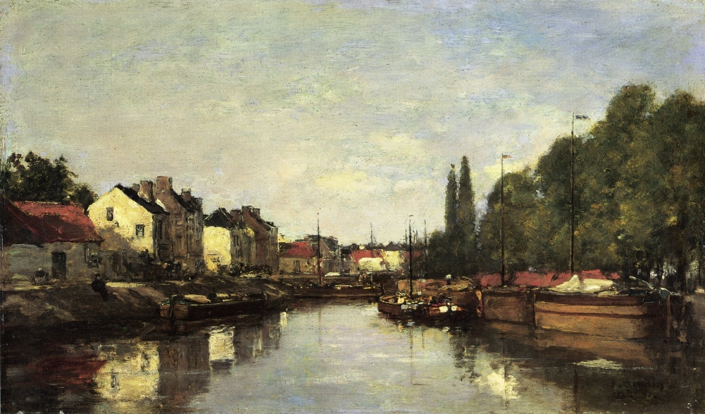 Brussels, the Louvain Canal - Eugène Boudin Tablo