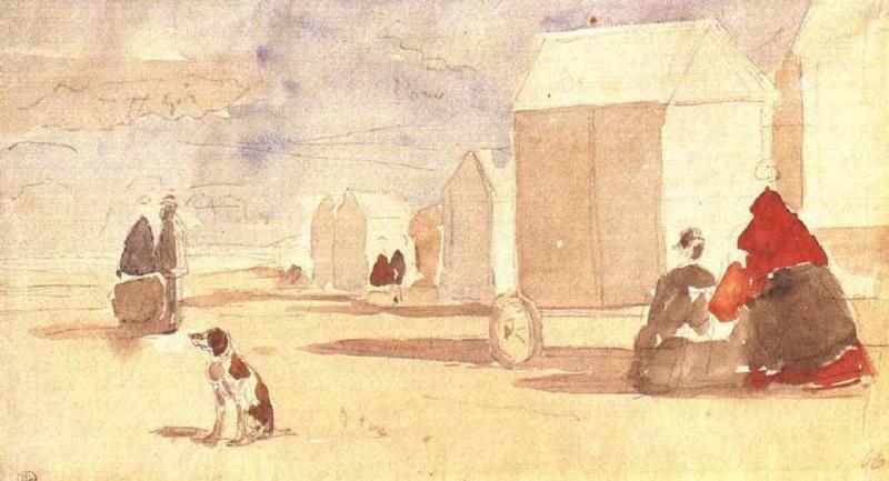 By the Bathing Machines (1866) - Eugène Boudin Tablo