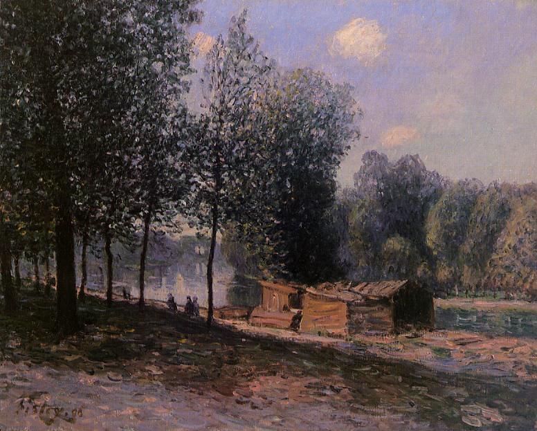 Cabins by the River Loing, Morning (1896) - Alfred Sisley Tablo