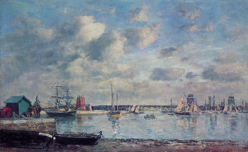 Camaret, Boats in the Harbor - Eugène Boudin Tablo
