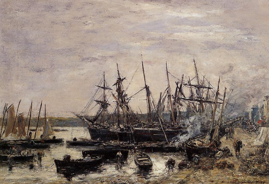 Camaret, Fishing Boats at Dock - Eugène Boudin Tablo