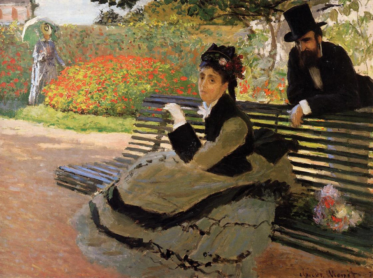 Camille Monet on a Garden Bench (1873) - Claude Monet Tablo