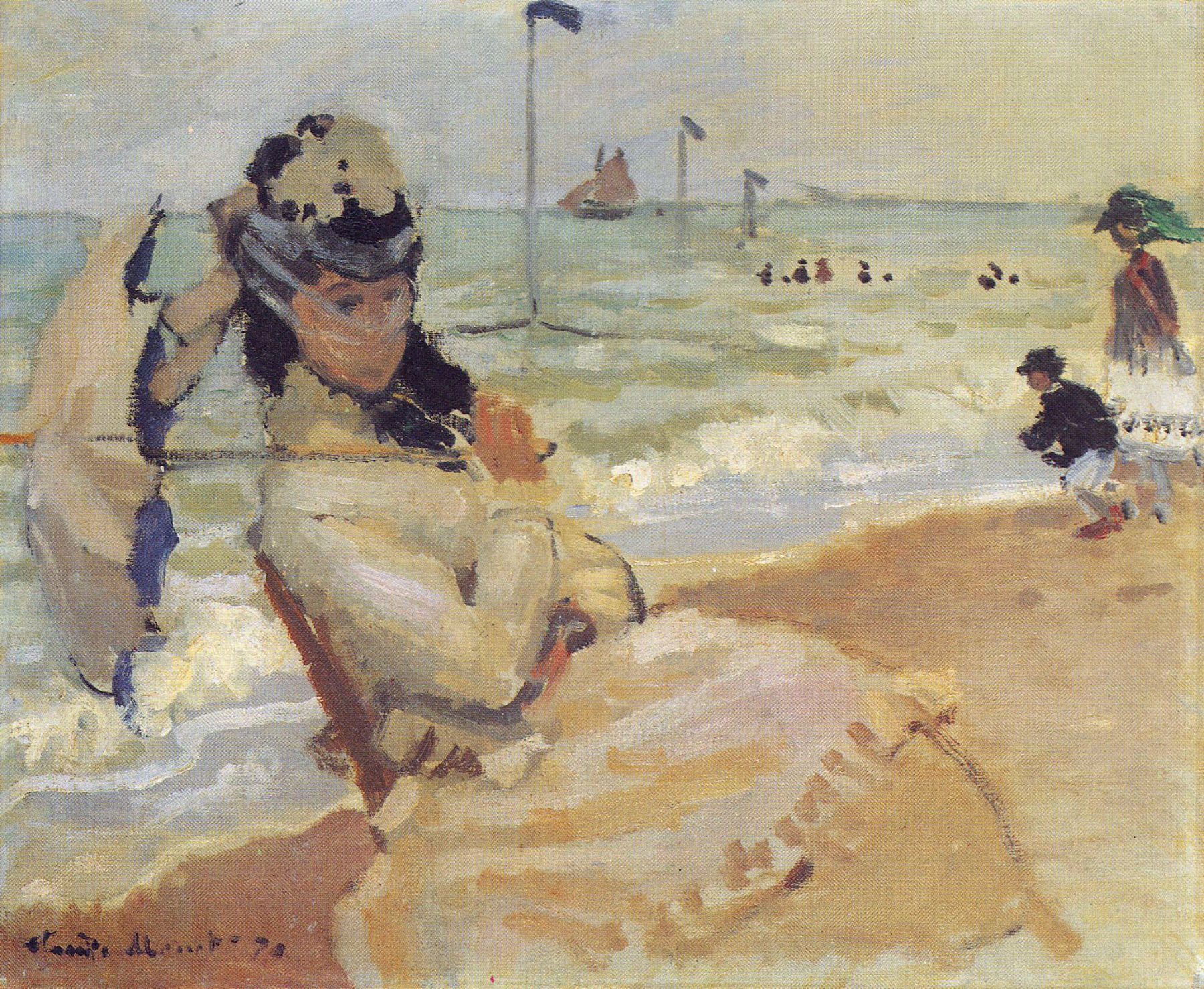 Camille on the Beach at Trouville (1870) - Claude Monet Tablo