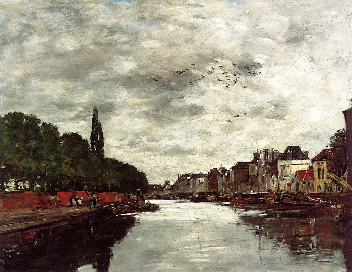 Canal near Brussels (1871) - Eugène Boudin Tablo