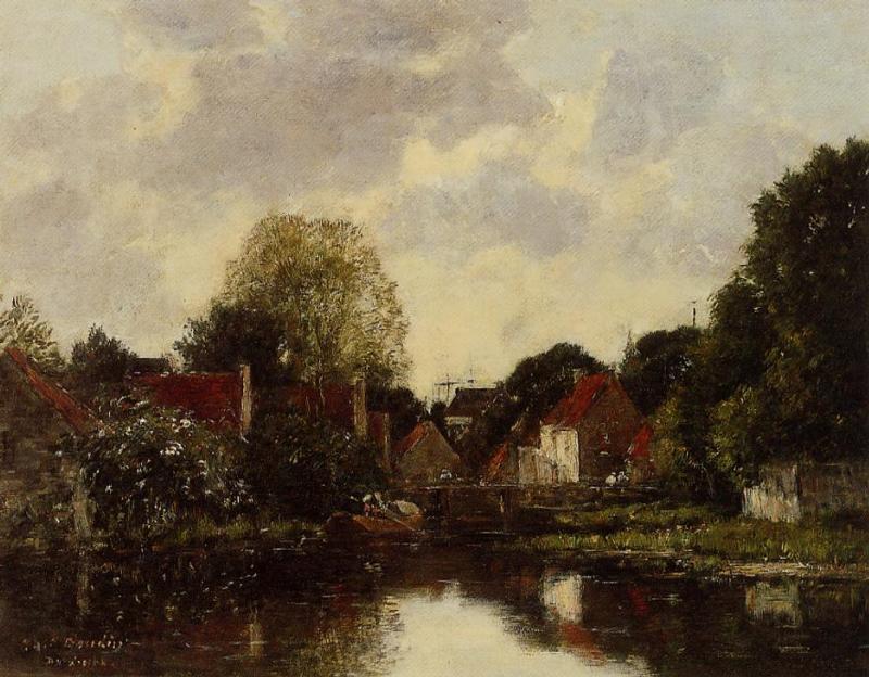 Canel near Dordrecht (1884) - Eugène Boudin Tablo