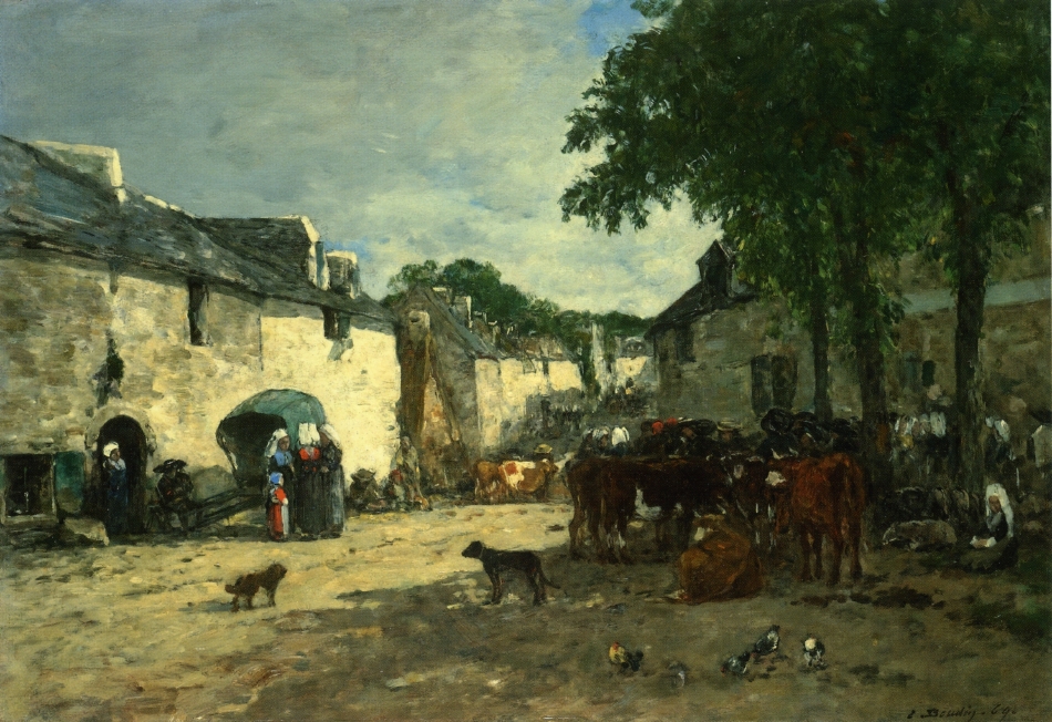 Cattle market at Daoulas, Brittany (1861) - Eugène Boudin Tablo
