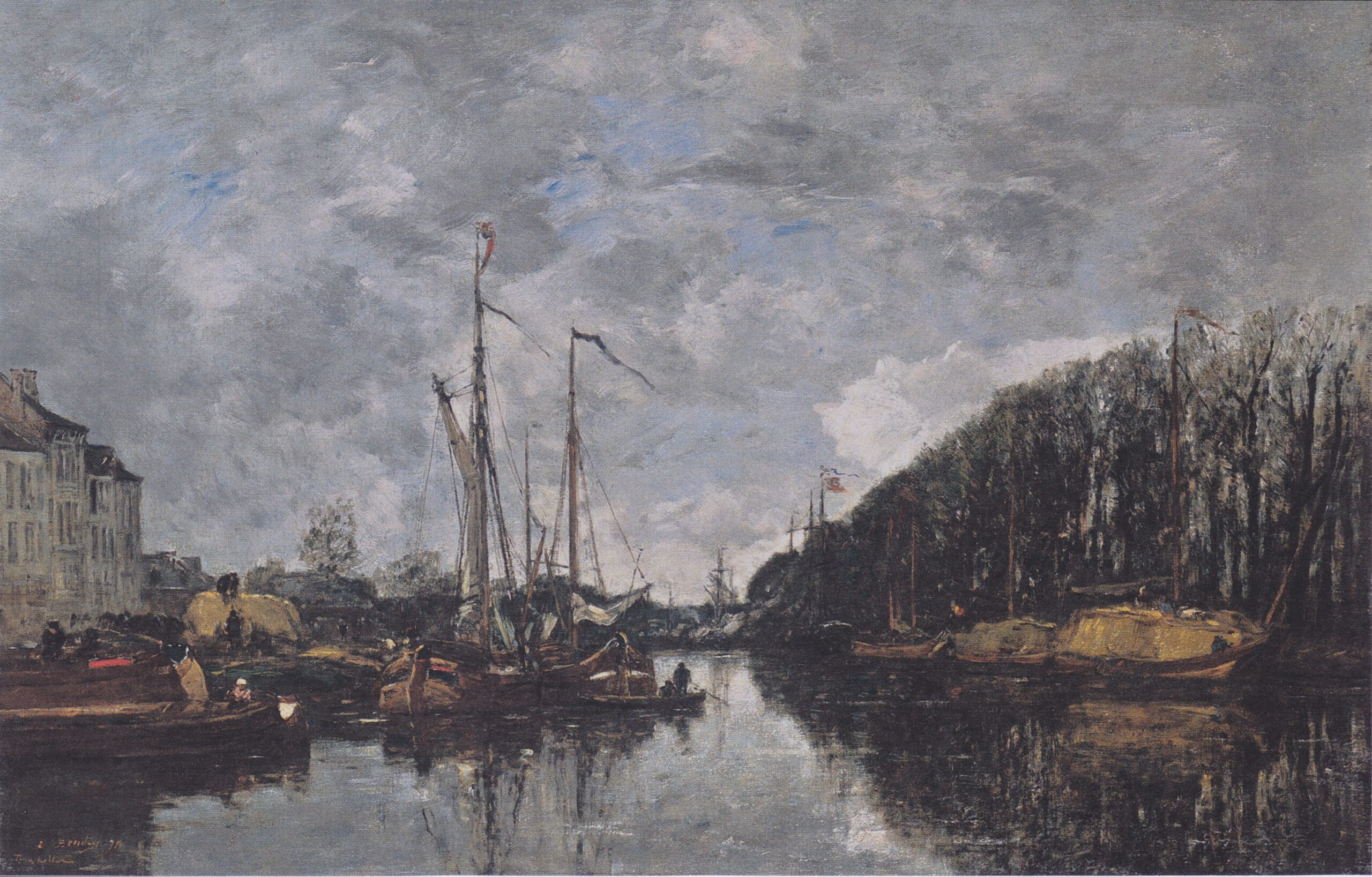 Channel at Allèe Verte in Brussels (1871) - Eugène Boudin Tablo