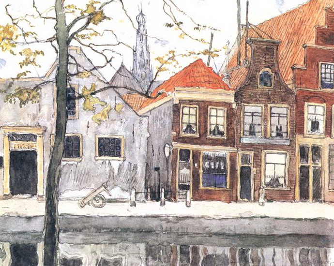 Channel in Haarlem (1910) - Mstislav Dobuzhinsky Tablo