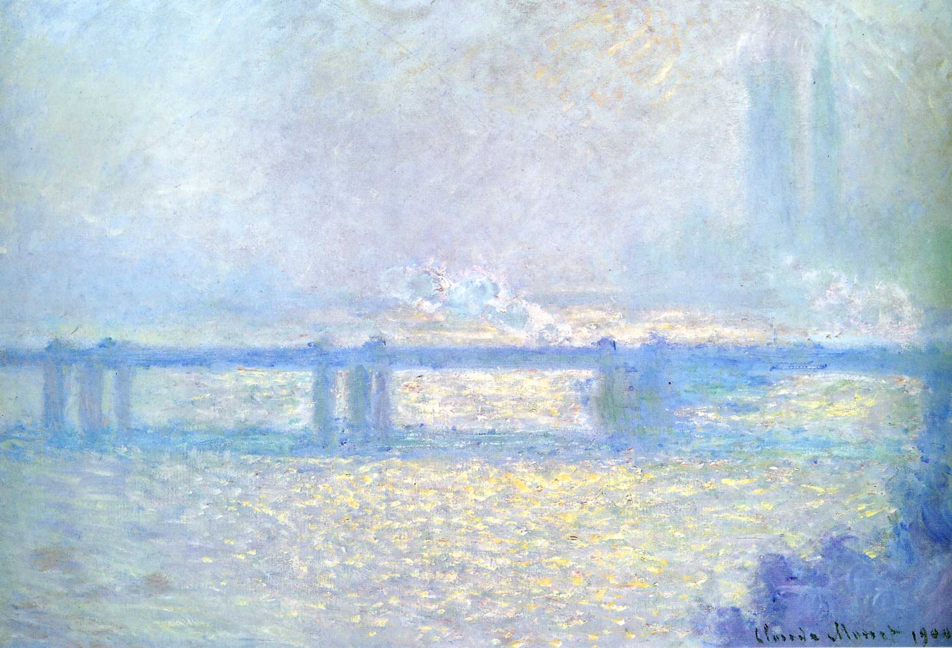 Charing Cross Bridge, Overcast Weather (1900) - Claude Monet Tablo