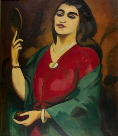 Charlotte Pechstein with Mirror (1917) - Max Pechstein Tablo