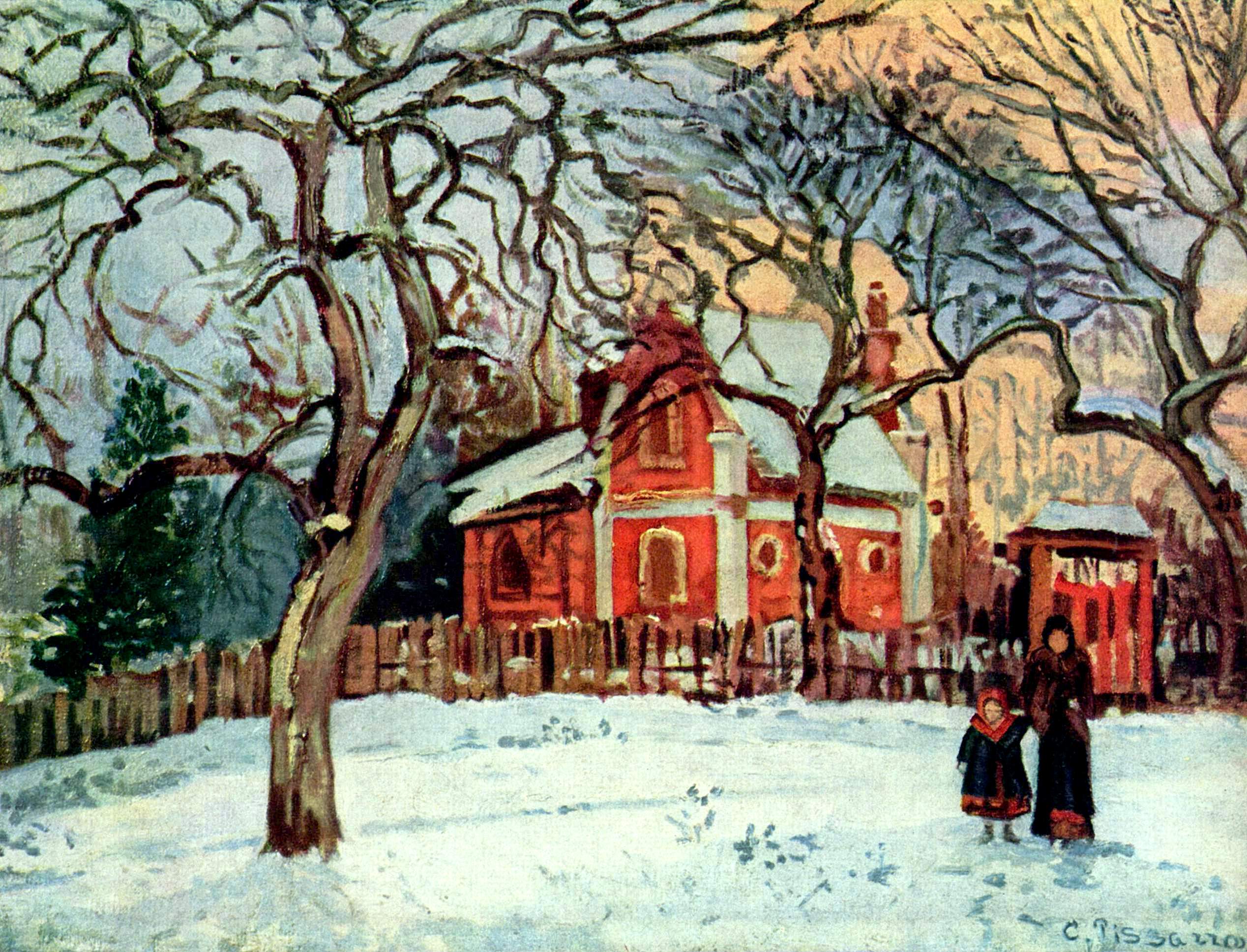 Chestnut Trees, Louveciennes, Winter (1872) - Camille Pissarro Tablo