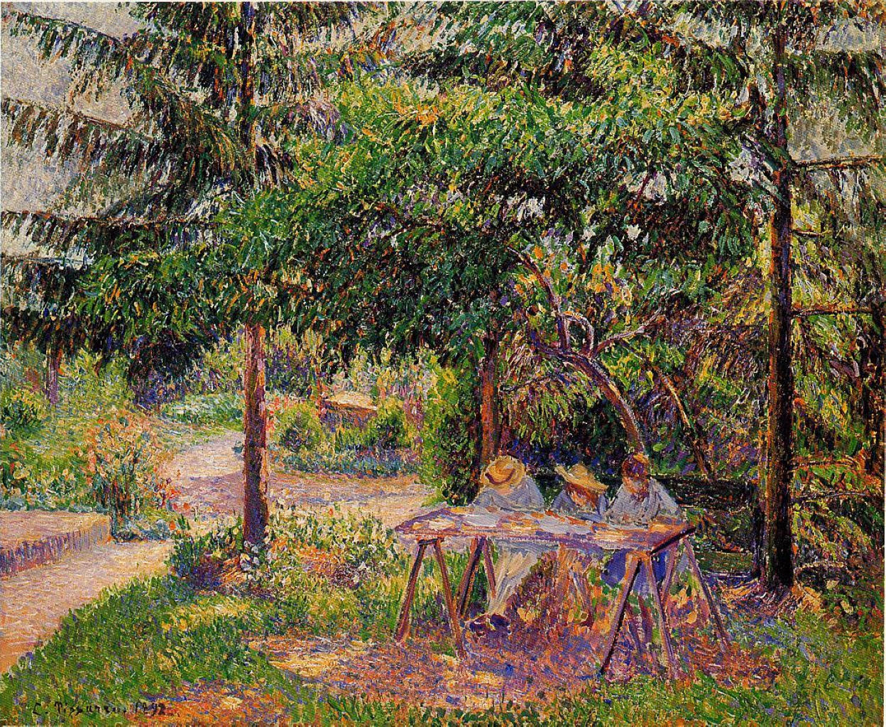 Children in a Garden at Eragny (1892) - Camille Pissarro Tablo