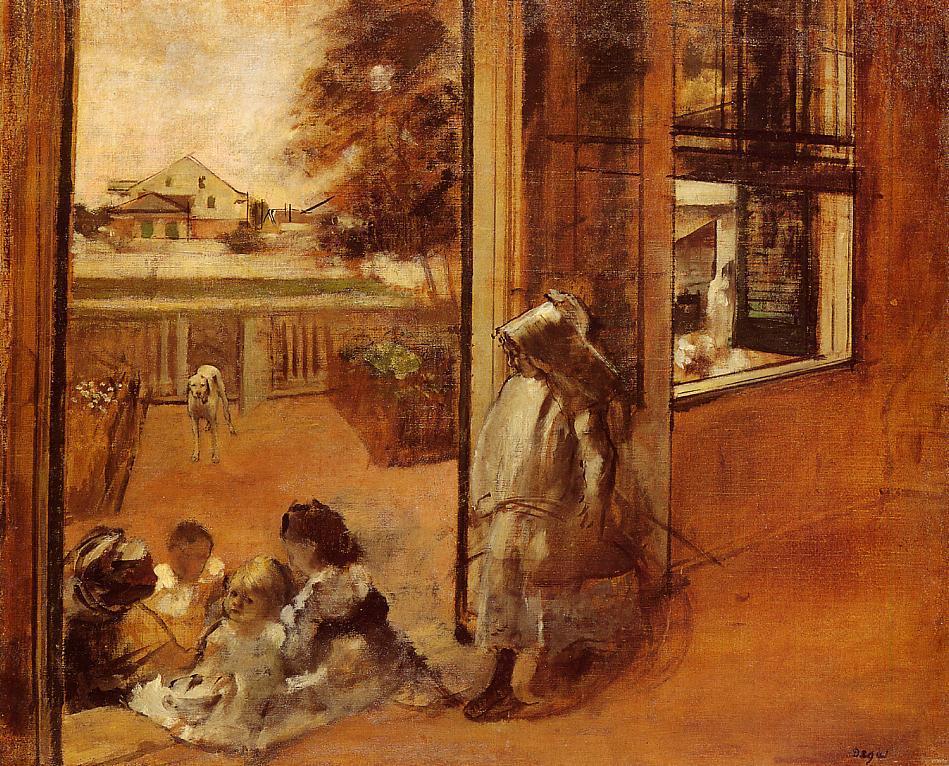 Children on a Doorstep (1872) - Edgar Degas Tablo