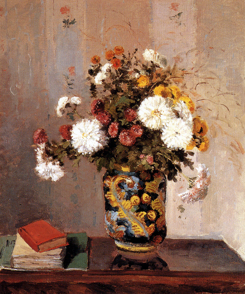 Chrysanthemums In a Chinese Vase (1873) - Camille Pissarro Tablo