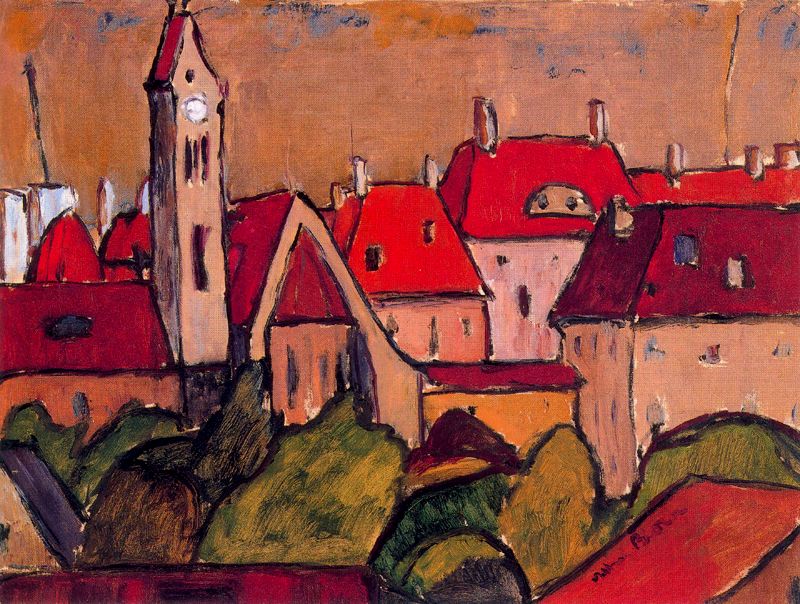 Cityscape with tower - Albert Bloch Tablo