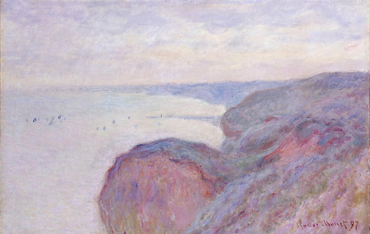 Cliff near Dieppe, Overcast Skies (1897) - Claude Monet Tablo