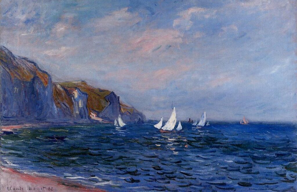 Cliffs and Sailboats at Pourville (1882) - Claude Monet Tablo