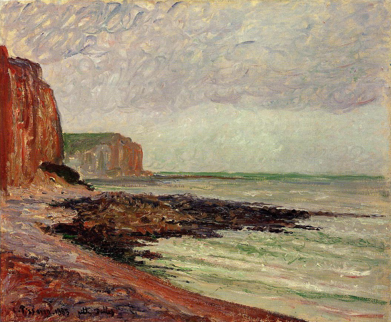 Cliffs at Petit Dalles (1883) - Camille Pissarro Tablo