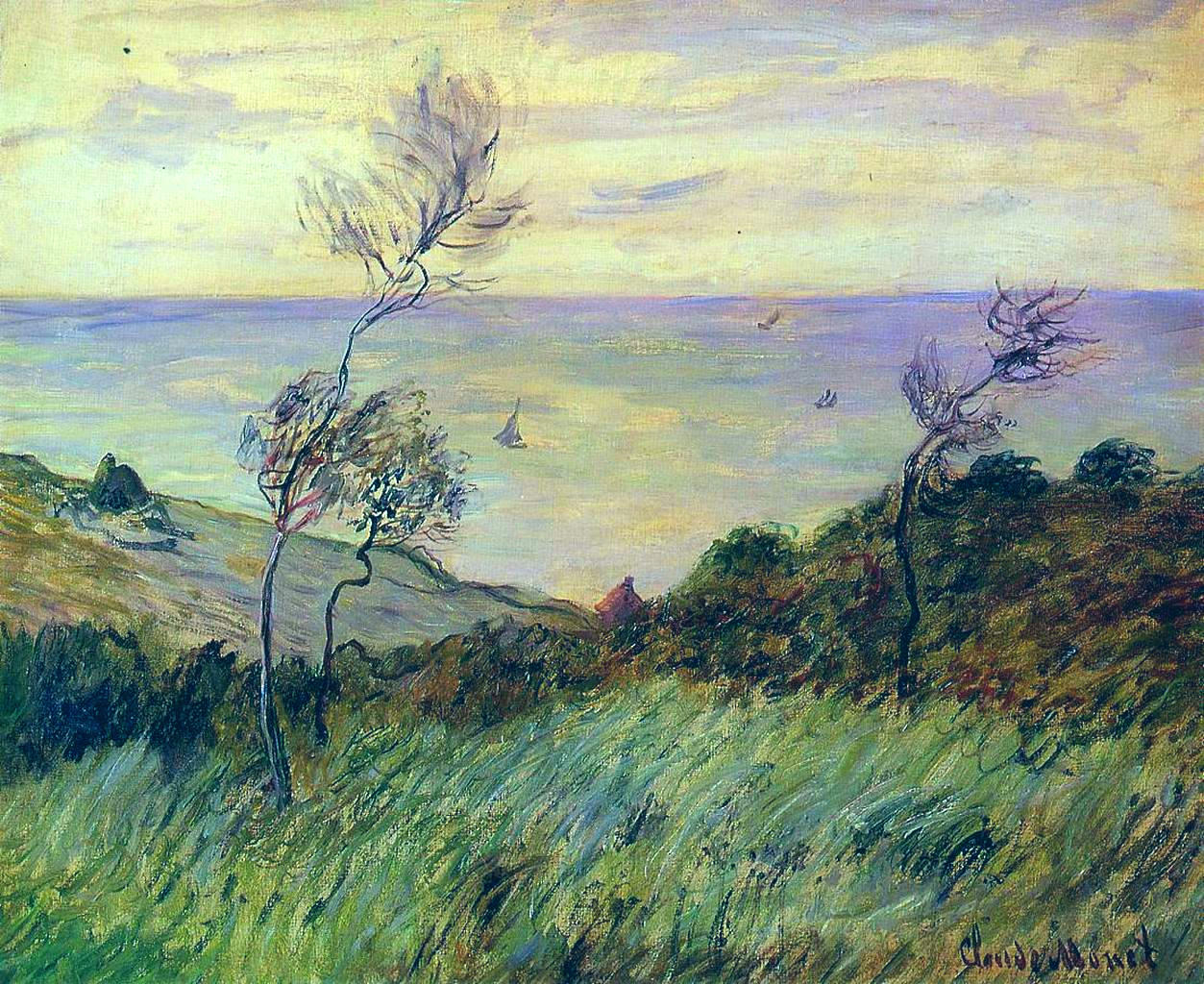 Cliffs of Varengeville, Gust of Wind (1882) - Claude Monet Tablo