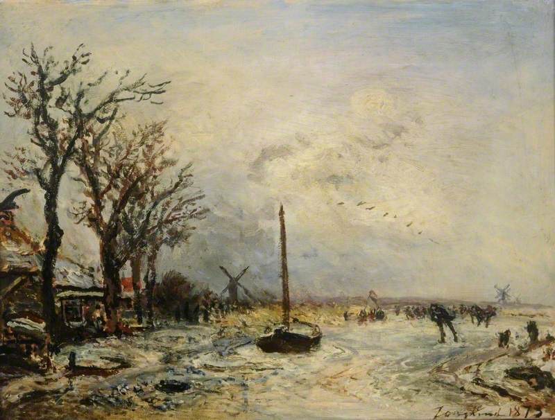 Coast Scene with Windmills (1873) - Johan Jongkind Tablo