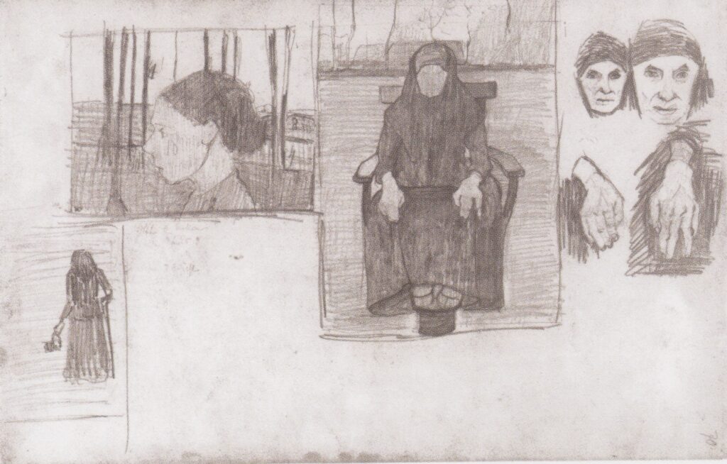 Composition sketch for Seated Old Woman (1898) - Paula Modersohn-Becker Tablo