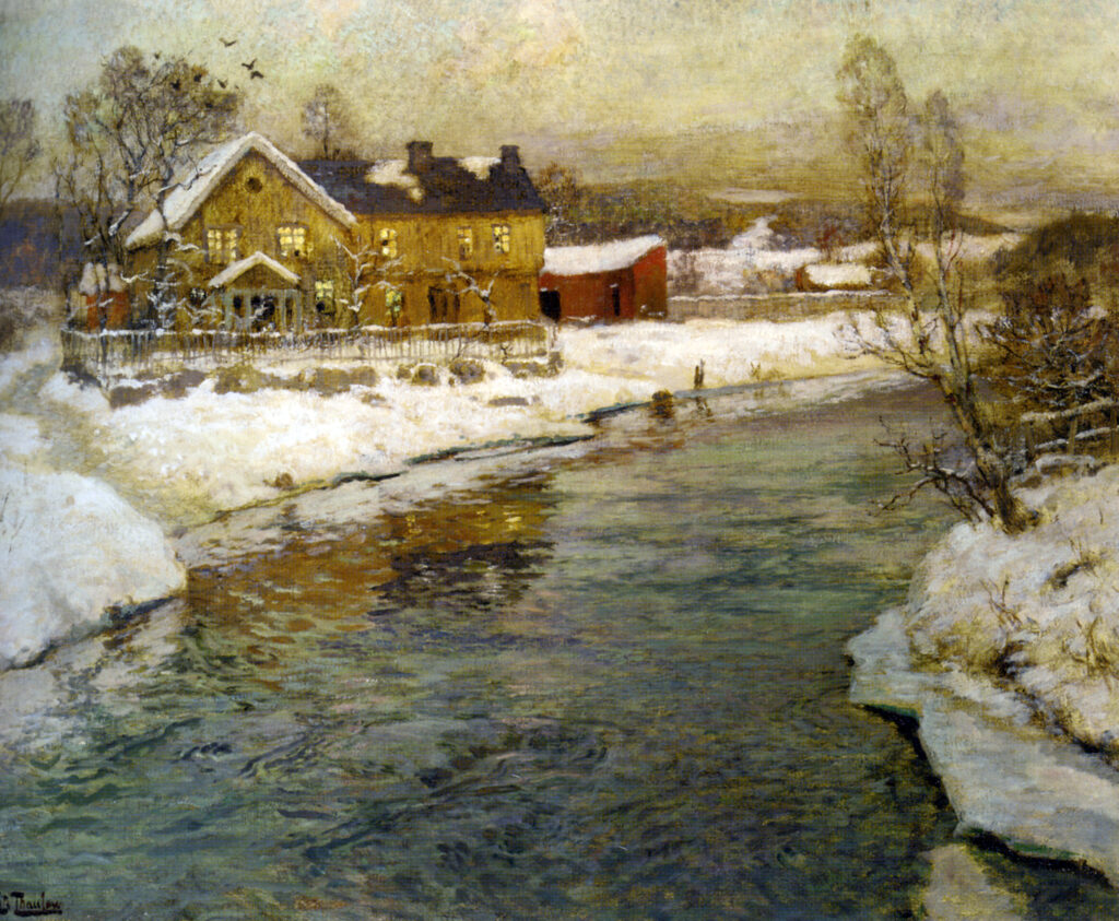 Cottage by a Canal in the Snow - Frits Thaulow Tablo