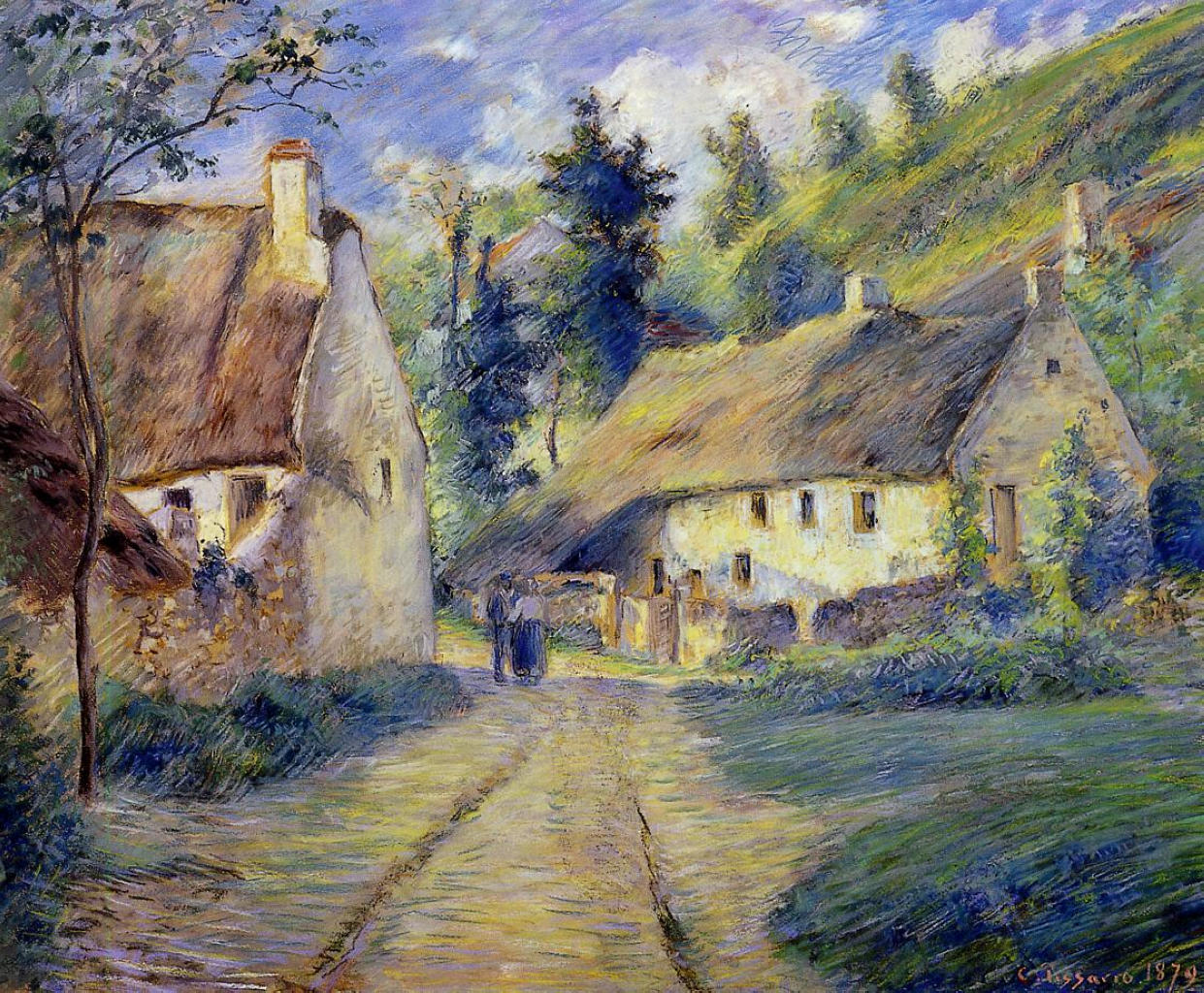 Cottages at Auvers, near Pontoise (1879) - Camille Pissarro Tablo