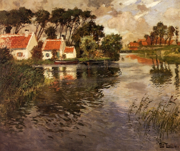 Cottages by a River - Frits Thaulow Tablo