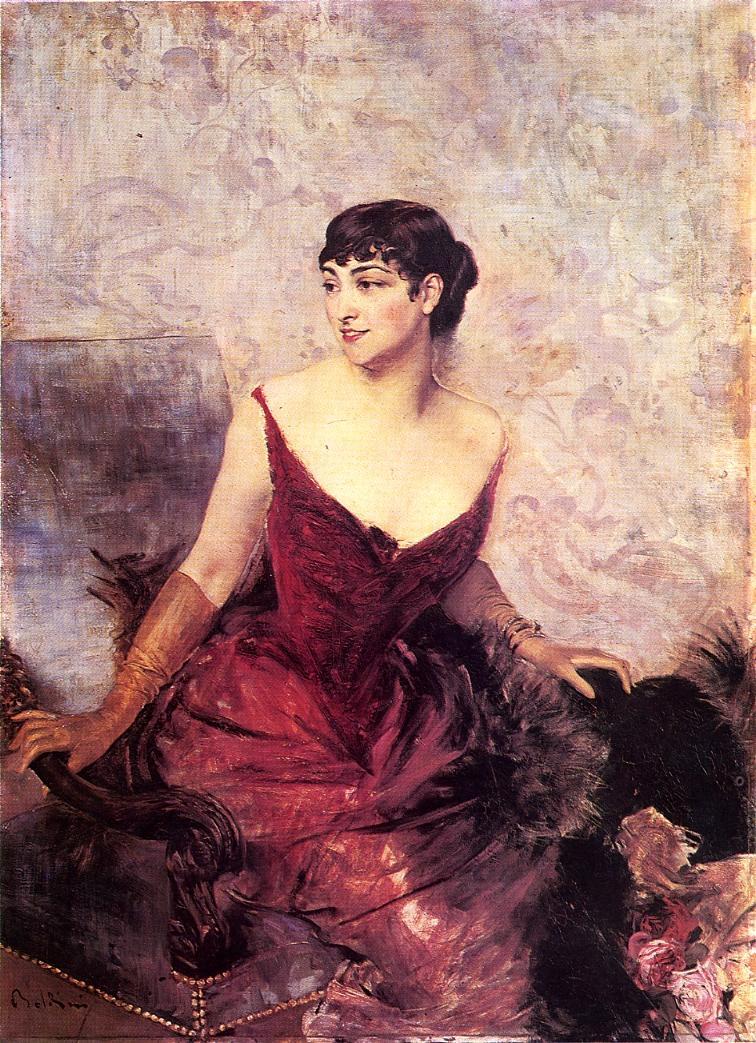 Countess de Rasty Seated in an Armchair (1878) - Giovanni Boldini Tablo
