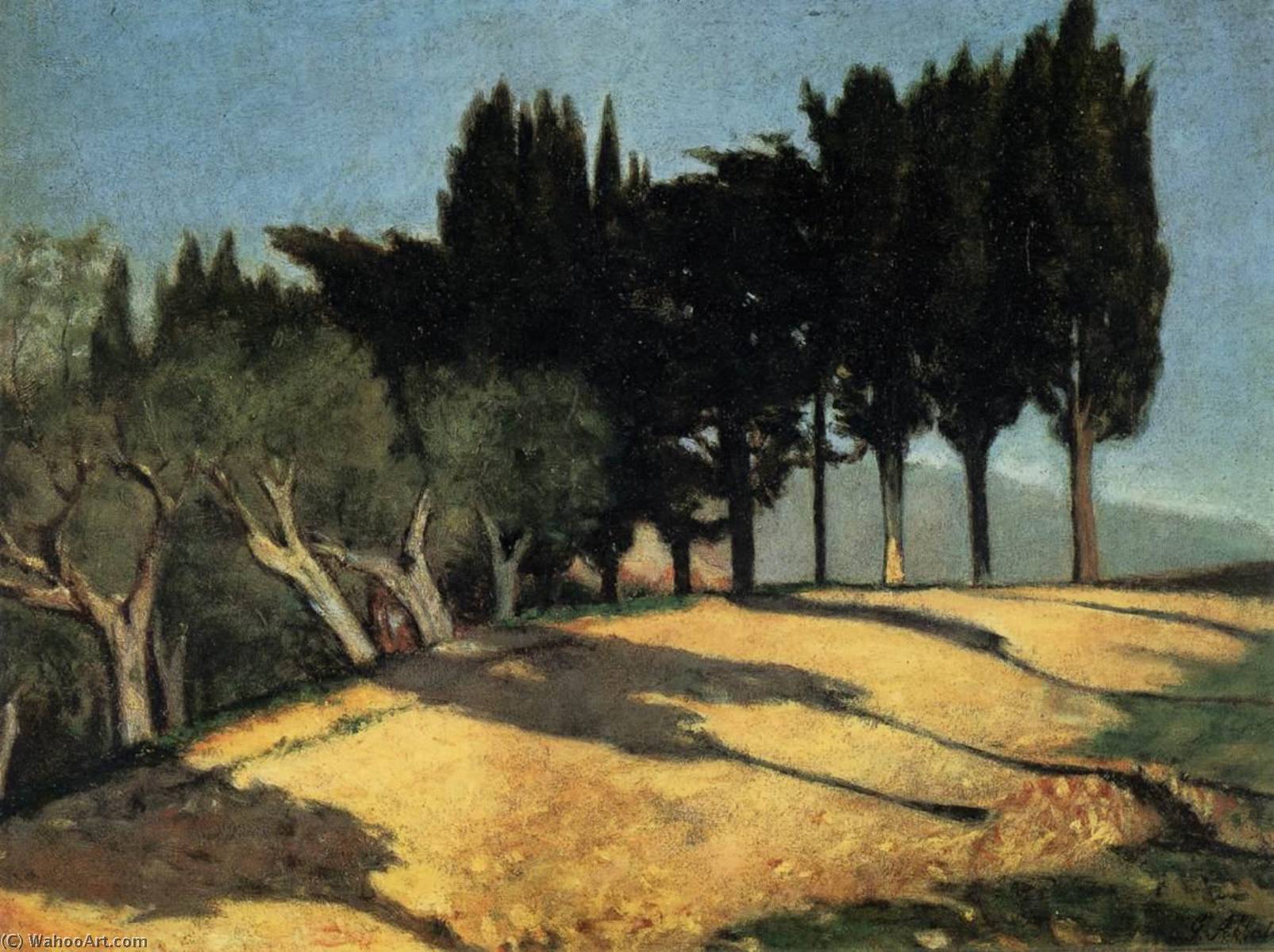 Country Road with Cypresses (1860) - Giuseppe Abbati Tablo