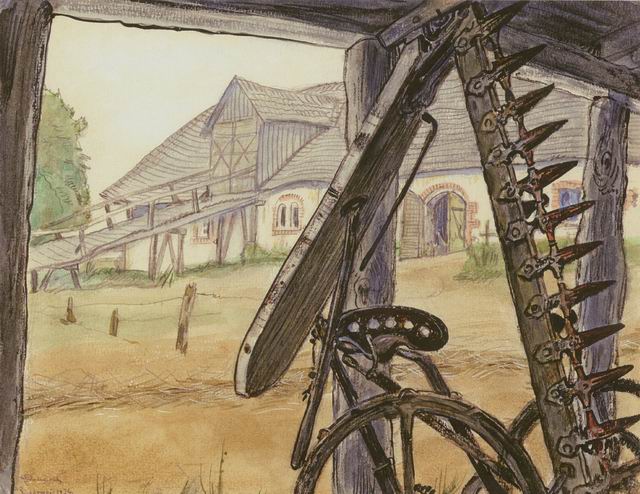 Courtyard in Shaukenay (1934) - Mstislav Dobuzhinsky Tablo