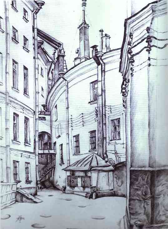 Courtyard in St. Petersburg (1920) - Mstislav Dobuzhinsky Tablo