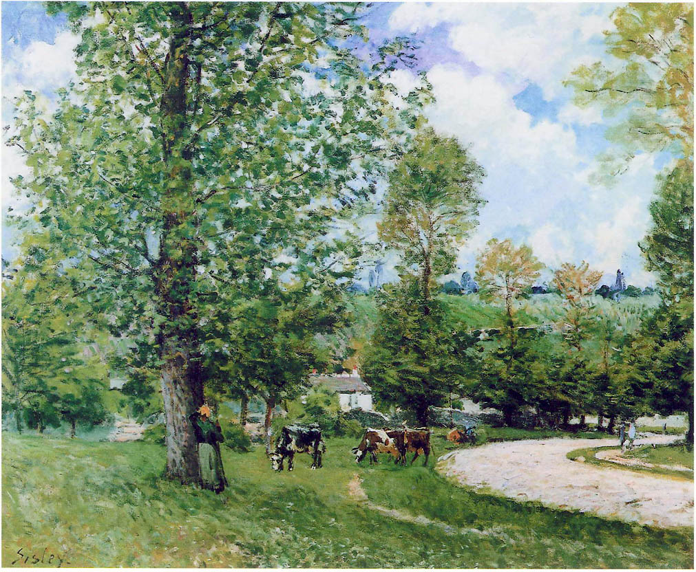 Cow Pasture near Louveciennes (1874) - Alfred Sisley Tablo